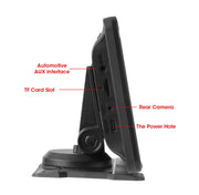 Side view of Vtopek Carplay screen showing AUX interface, TF card slot, rear camera, and power port.