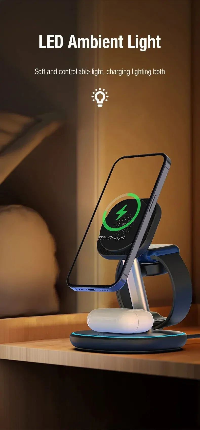3-in-1 Wireless Charging Station – Fast Charge Phone, Watch & Earbuds