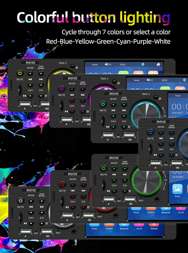 Touch Screen Car Radio, MP5 Player, Bluetooth, Hands Free, Audio, USB, TF, 7 Colors Lighting, Stereo System, Head Unit, 7805C