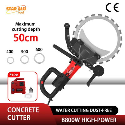 High-power 8800W electric concrete ring saw with diamond blade, 50cm max cutting depth, dust-free water cutting design