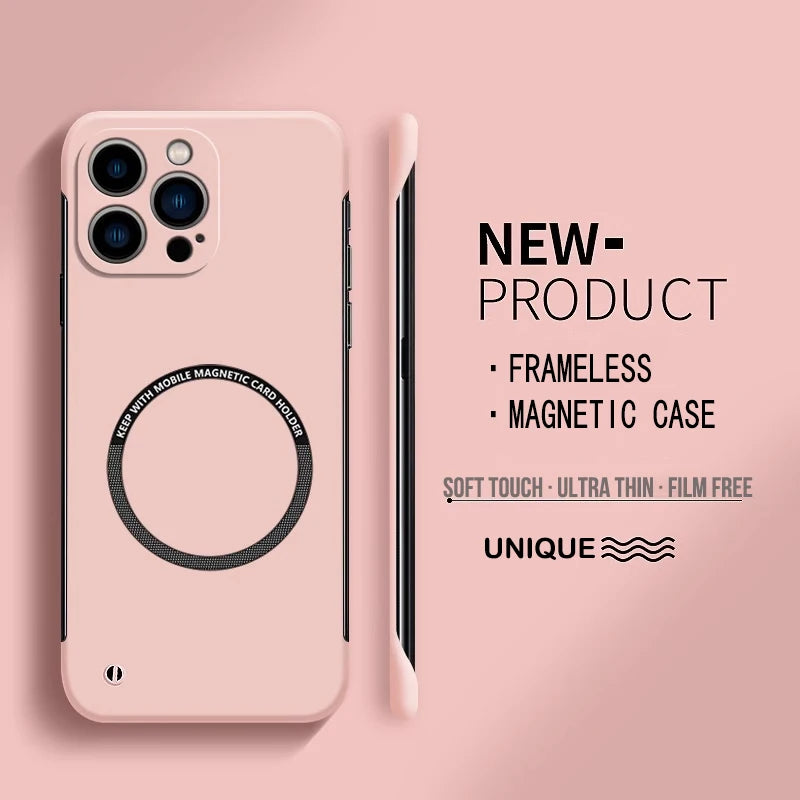 Ultra-Thin Matte Magnetic Phone Case for iPhone 14-17, Frameless Hard PC