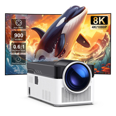 Short Throw 1080P Portable Projector, Android WiFi Bluetooth, 900 ANSI Lumens