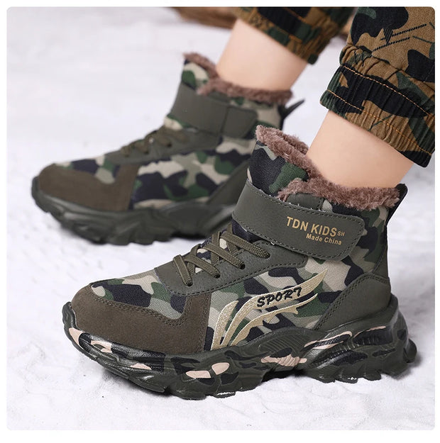 Winter Snow Boots For Children 2024 Trend Fashion Plush Camouflage Sneakers Thick Warm Teenager Faux Fur Boots For Kids