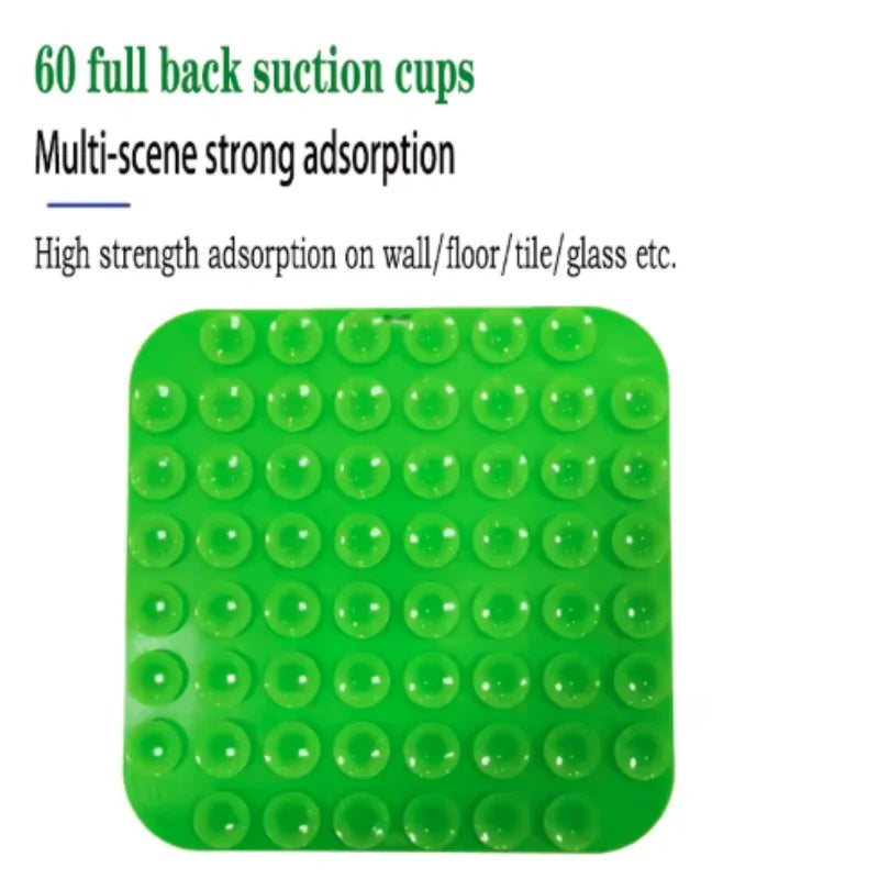 Green square mat with 60 full back suction cups on a white background