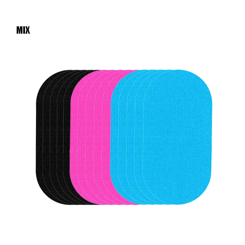 Black, pink and blue anti-snoring mouth tape strips stacked and fanned out