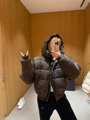 White Winter Jacket for Women Fashion Long Sleeve Hooded Bread Cotton Clothes Female Leisure Thick Warm Padded Coat Women