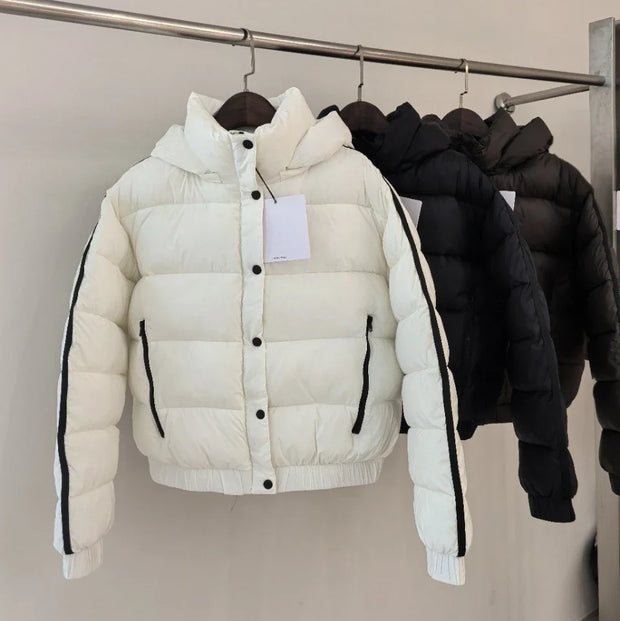 White Winter Jacket for Women Fashion Long Sleeve Hooded Bread Cotton Clothes Female Leisure Thick Warm Padded Coat Women