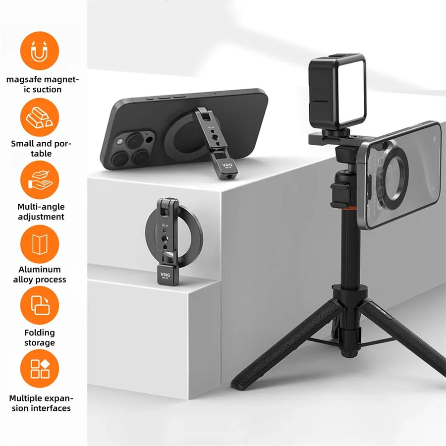 Magnetic Phone Tripod Mount – MagSafe Cold Shoe Mount with 1/4 Screw for iPhone & Android