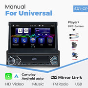New Carplay Android Auto 1Din 7'' Retractable Universal Car Stereo Radio TouchScreen MP5 Player Intelligent Vehicle System BT FM
