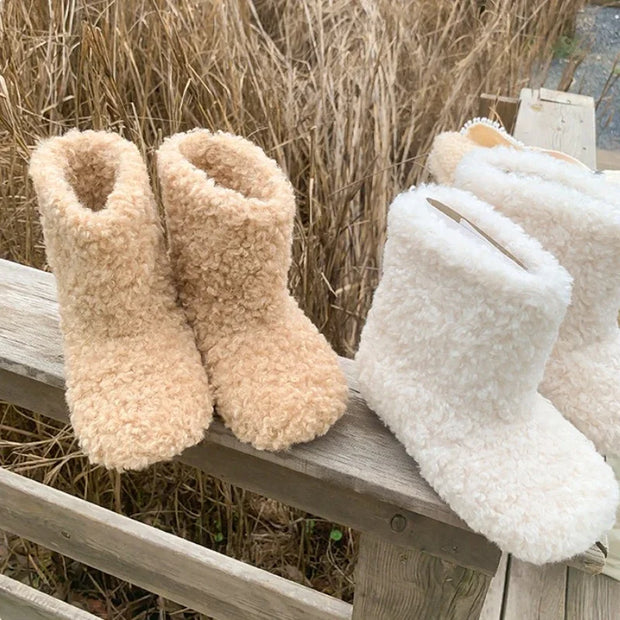 Winter Kids Thermal Boots Warm Girls Furry Hairy Ankle Boots Simple Fashion Children's Outdoor Snow Boots Non-slip Versatile