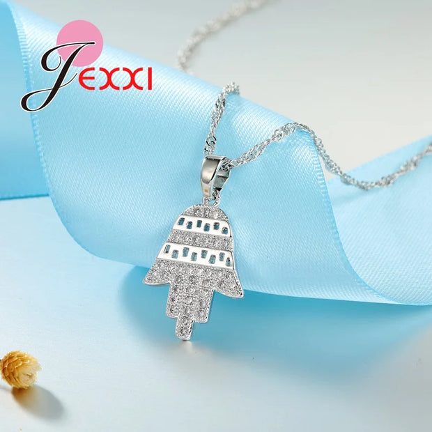 Fabulous Christmas Tree Design Jewelry Set For Women Silver Color And Bright Crystal Earrings And Necklace Pendents