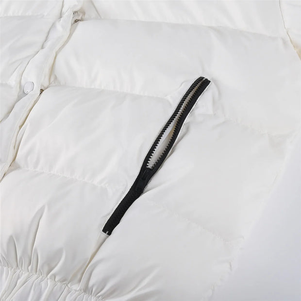 White Winter Jacket for Women Fashion Long Sleeve Hooded Bread Cotton Clothes Female Leisure Thick Warm Padded Coat Women