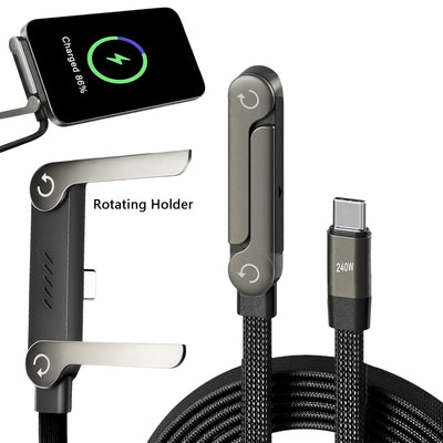 2-in-1 Type-C Cable with Foldable Phone Holder – 240W Fast Charging