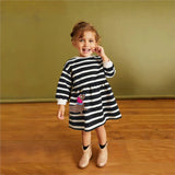 Baby Girls Long-Sleeve Dress – Cotton Striped Cartoon for Autumn/Spring