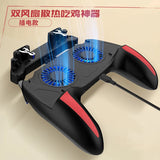 Gaming controller with dual fans on a beige background