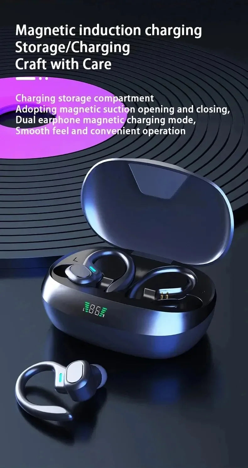 True Wireless Earbuds with Ear Hooks – Bluetooth 5.3 Sport Headphones, Waterproof, HiFi Stereo for Running & Workout