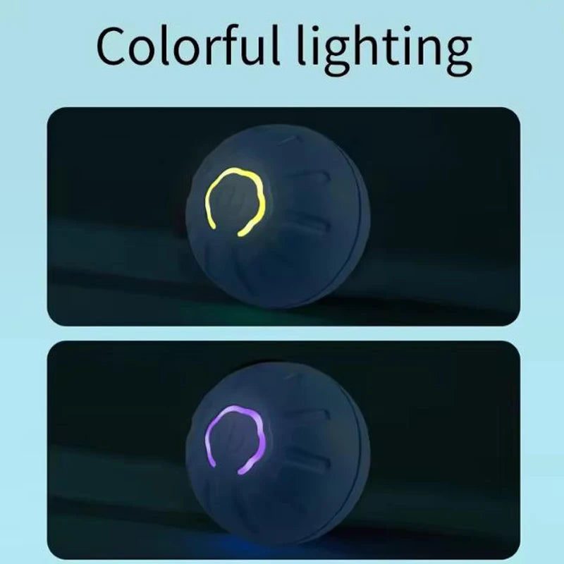 Interactive dog toy ball with colorful LED lighting glowing in dark