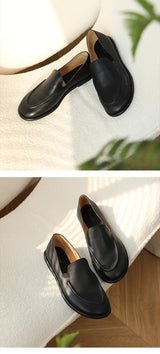 Women's Genuine Leather Loafers – Round Toe Slip-On Flat Shoes