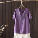 Women's Cotton Linen Embroidered Top – Vintage Casual Shirt