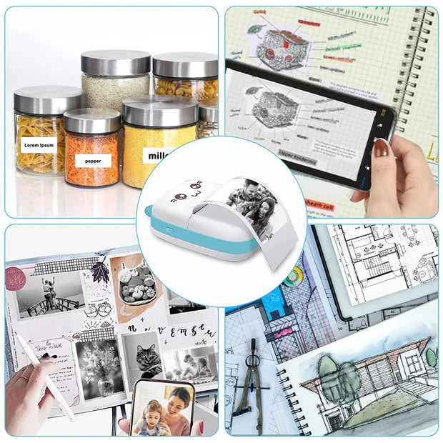 Mini Printer Portable Bluetooth Wireless Smart Label Thermal Portable Printers Stickers Paper Wireless Printers Children Gifts