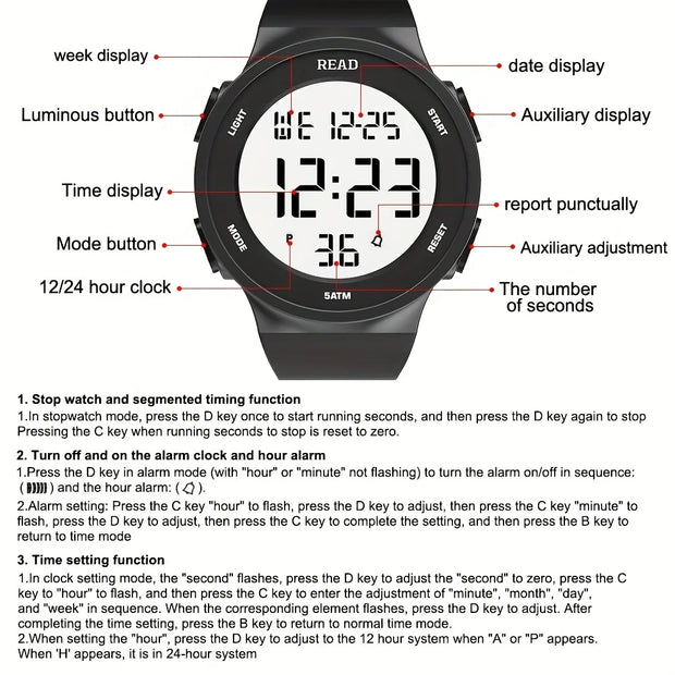 Watches for Women, Fashion Watch With High-Resolution LED Definition Display, Waterproof Multi-Function Electronic Digital Watch