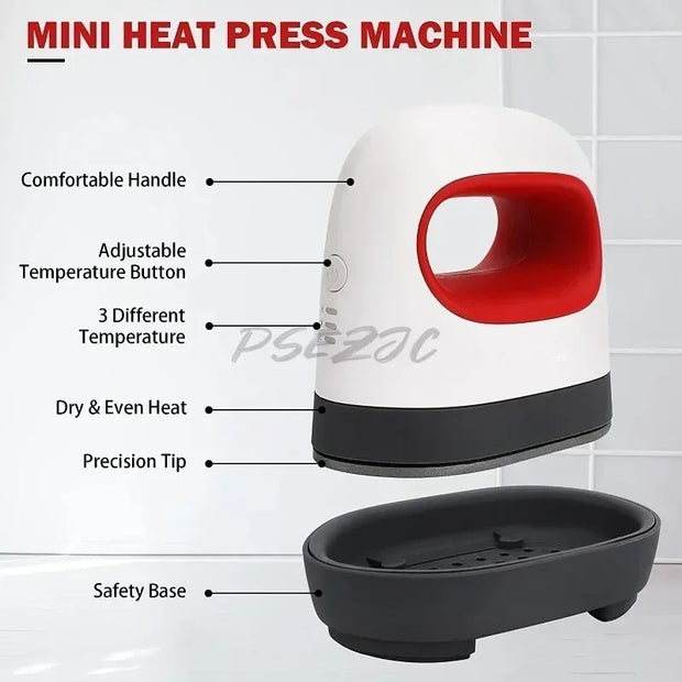 Mini Hot Press Machine DIY Portable T-shirt 3-speed Household Clothing Hats Shoes Socks Household Items Hot Press Draw