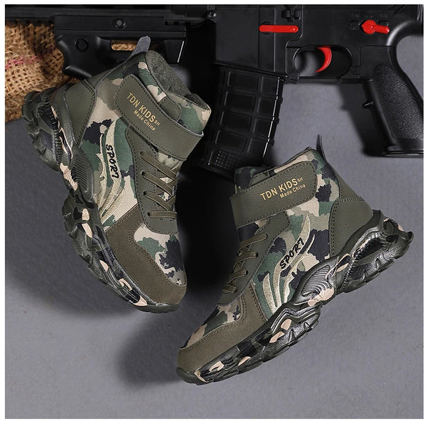 Winter Snow Boots For Children 2024 Trend Fashion Plush Camouflage Sneakers Thick Warm Teenager Faux Fur Boots For Kids