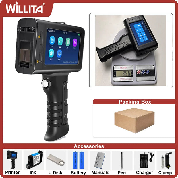 Willita Handheld Thermal Inkjet Printer English Language Production Date Number Logo Expiry Date Label Plastic Hand Jet Printer