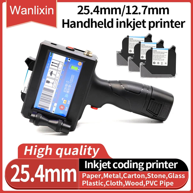 12.7mm 25.4mm Label Printer Handheld Inkjet Printer QR Bar Batch Code Date Number Logo Expiry Date Coding Machine Portable