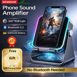 Phone sound amplifier with RGB light and Bluetooth 5.3 feature, displayed on a dark background.