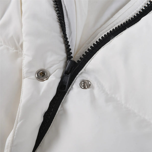 White Winter Jacket for Women Fashion Long Sleeve Hooded Bread Cotton Clothes Female Leisure Thick Warm Padded Coat Women