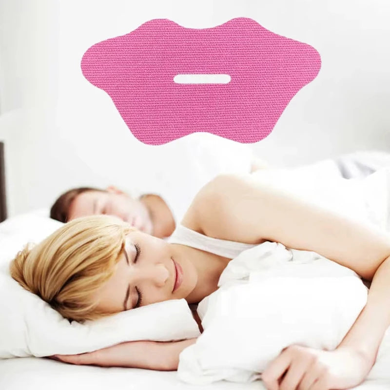 Mouth Tape for Sleeping - two people lying in bed with pink headband above them