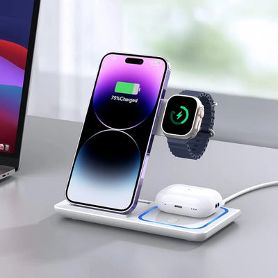 30W Foldable 3-in-1 Wireless Charging Station – Fast Charger for iPhone & iWatch