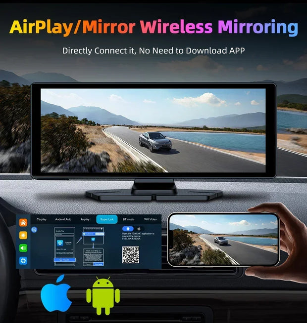 10.26'' Universal Portable Carplay Car Screen Wireless Carplay Screen Wireless Car Stereo Carplay Android Auto Car Touchscreen