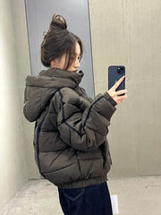 White Winter Jacket for Women Fashion Long Sleeve Hooded Bread Cotton Clothes Female Leisure Thick Warm Padded Coat Women