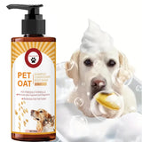 Pet shampoo bottle with a dog in bubbles on a white background