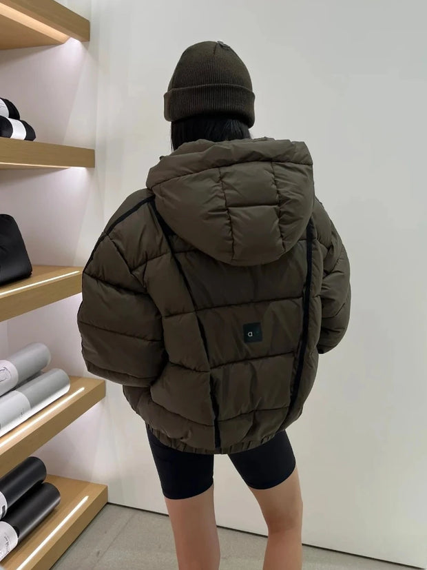 White Winter Jacket for Women Fashion Long Sleeve Hooded Bread Cotton Clothes Female Leisure Thick Warm Padded Coat Women