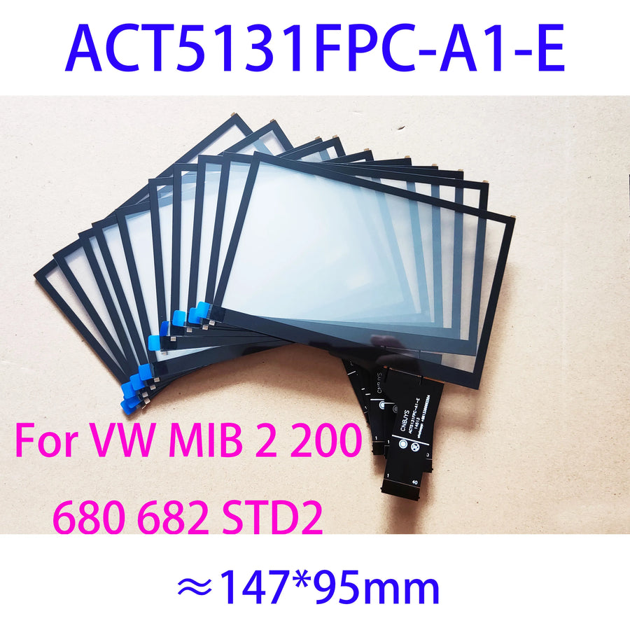 Stack of touchscreen panels with specifications on a beige background