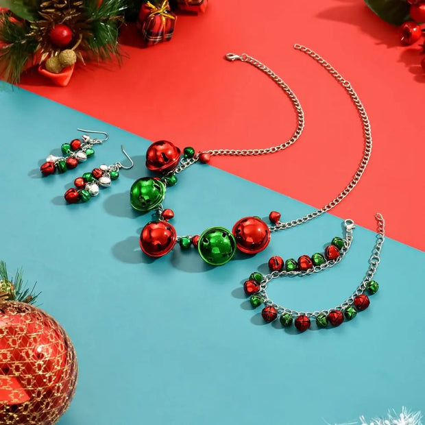 Sweet Necklace Christmas Bell Jewelry Set Earrings Jewelry Accessories Xmas Clavicle Chain Alloy Bracelet Gift