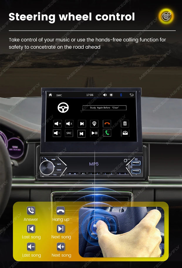 New Carplay Android Auto 1Din 7'' Retractable Universal Car Stereo Radio TouchScreen MP5 Player Intelligent Vehicle System BT FM