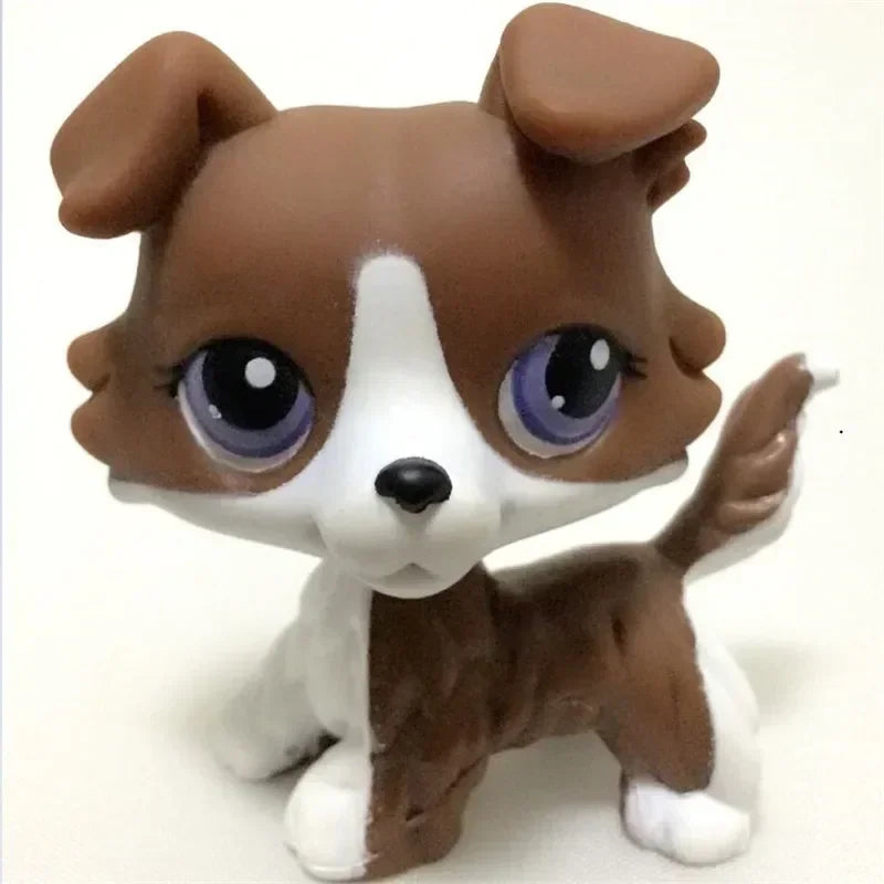 Mini pet shop puppy figure – brown and white with purple eyes