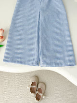 Girls 2-Piece Outfit Set – Bow Long-Sleeve Top + Striped Wide-Leg Pants