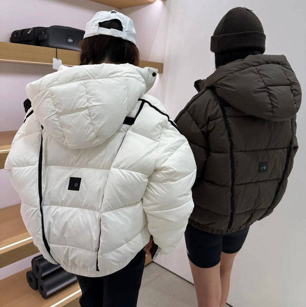 White Winter Jacket for Women Fashion Long Sleeve Hooded Bread Cotton Clothes Female Leisure Thick Warm Padded Coat Women