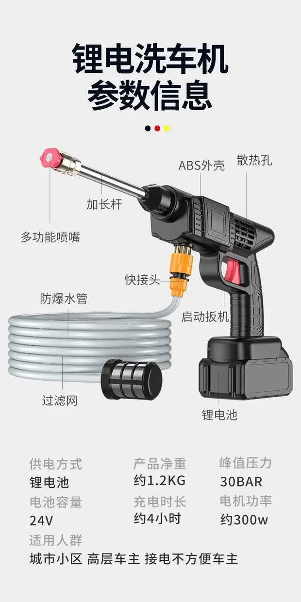 Wireless High-pressure Water Gun Household Portable Multifunctional Cleaning Machine Tool Pesticide Spraying Car Washing 24V