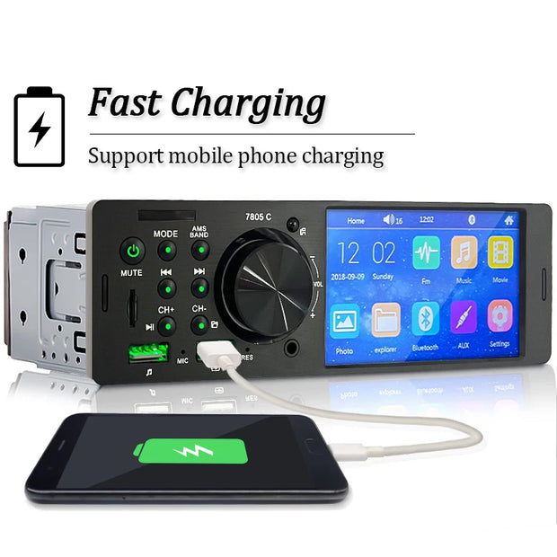 SINOVCLE Car Radio Audio 1 din 4.1” Touch Screen Bluetooth Stereo Mp3/Mp5 Player FM Receiver With Colorful Lights Remote Control