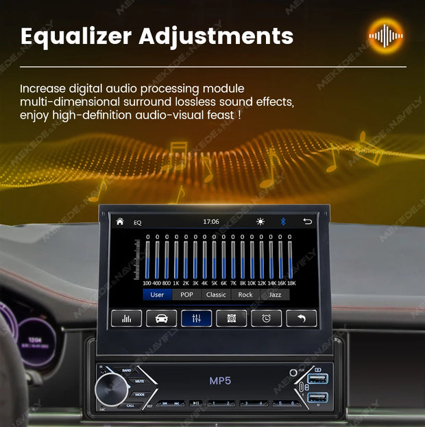 New Carplay Android Auto 1Din 7'' Retractable Universal Car Stereo Radio TouchScreen MP5 Player Intelligent Vehicle System BT FM