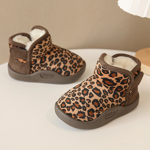 Winter Snow Boots For Children PU Leather Waterproof Kid's Plush Boots Thick Warm Cotton Shoes For Kids Boy's Girl's Warm Boots