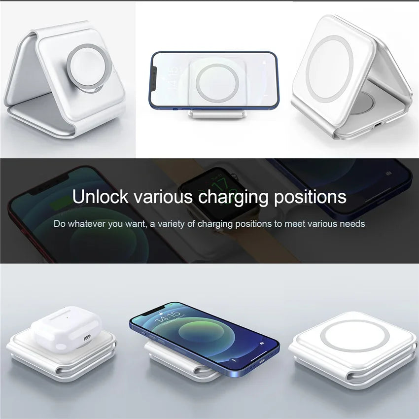3-in-1 MagSafe Wireless Charging Station – Foldable Magnetic Travel Charger for iPhone