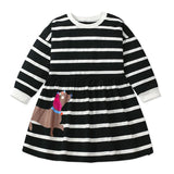 Baby Girls Long-Sleeve Dress – Cotton Striped Cartoon for Autumn/Spring