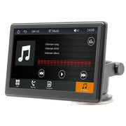 7-inch wireless car stereo touchscreen displaying media controls and playback options for car DVR use.